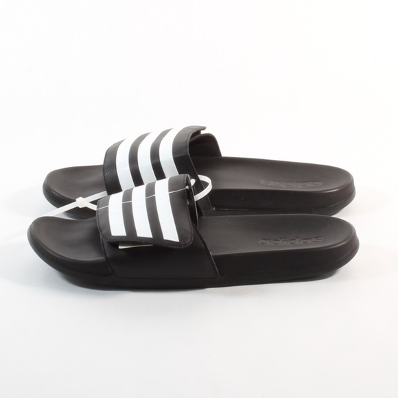 Menโs Adidas Comfort Slides Sandals Black White - Picture 4 of 7